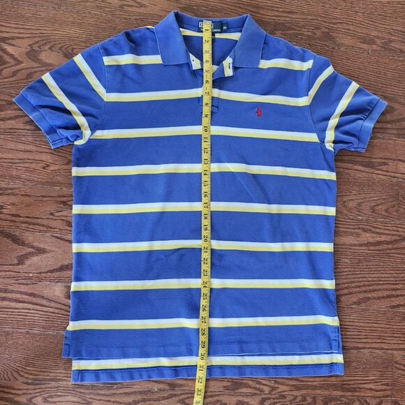 Ralph Lauren Golf Shirt Men Sz XL Yellow blue Striped Stretch Cotton Pony Logo - Picture 8 of 10